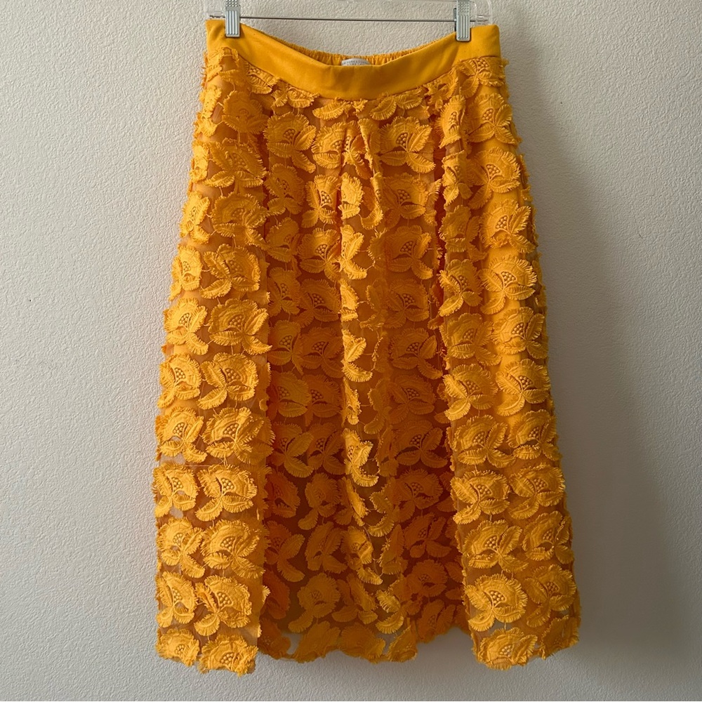 New York & Company Orange Floral Maxi Skirt w/ Mesh Overskirt
